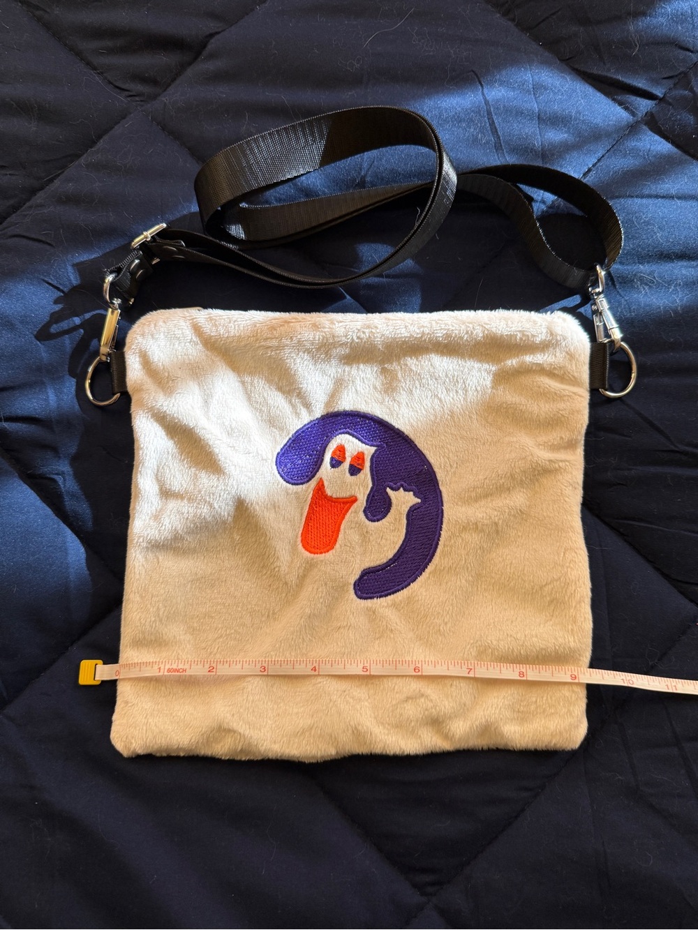 White Halloween Pillsbury Cookie Ghost Plush Crossbody Bag